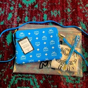 NWT MCM Blue crossbody/wristlet small gorgeous!!